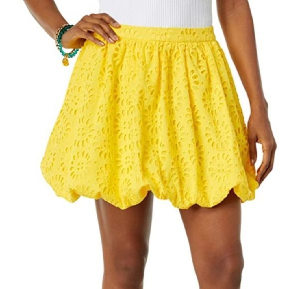 ☀️ LILLY PULITZER YELLOW EYELET HIGH WAIST MINI SKIRT!